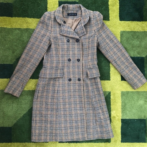 Zara Black and Brown Checkered Pea Coat - Picture 3 of 6